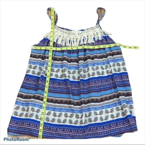 Umgee Blue Boho Crochet & Fringe Trimmed Cami Top Size Medium - Picture 7 of 8